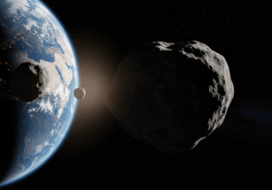 Asteroid visible in the image, with a NASA alert about two giant asteroids passing close to Earth on August 8, 2025.